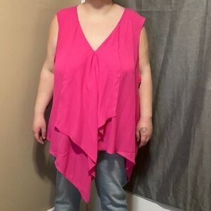 VENUS Vibrant Pink Sleeveless V-Neck Handkerchief Hem Tunic